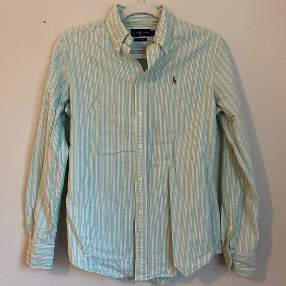 Ralph Lauren Striped Oxford Button Down Custom Fit Polo Shirt - Picture 2 of 5
